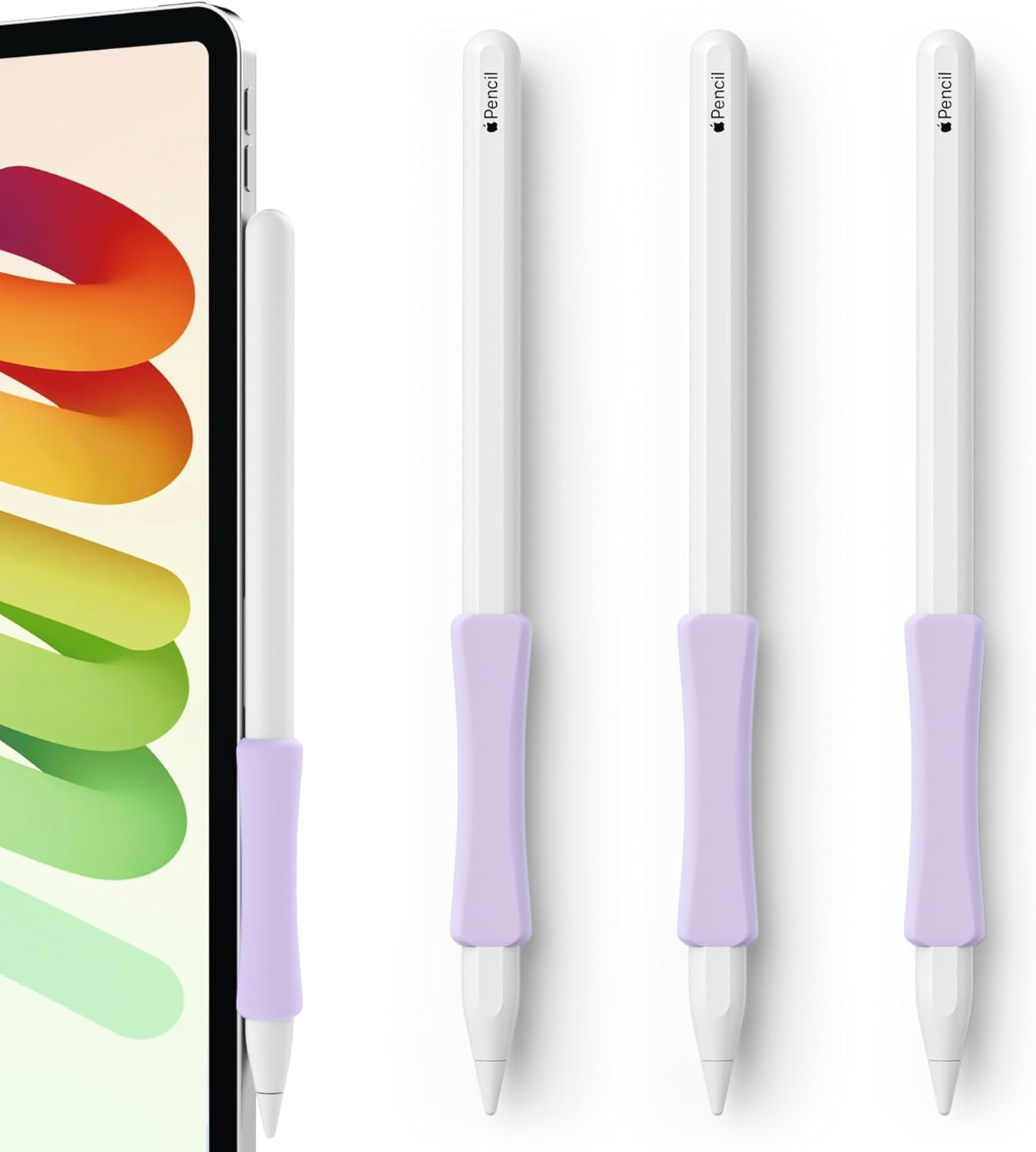 3 Pack iPencil Grips Case Cover Silicone Sleeve Holder Compatible with Apple Pencil (USB-C)&Apple Pencil (2nd Generation),iPad Pro 11 12.9 inch 2018(White, Pink, Purple)