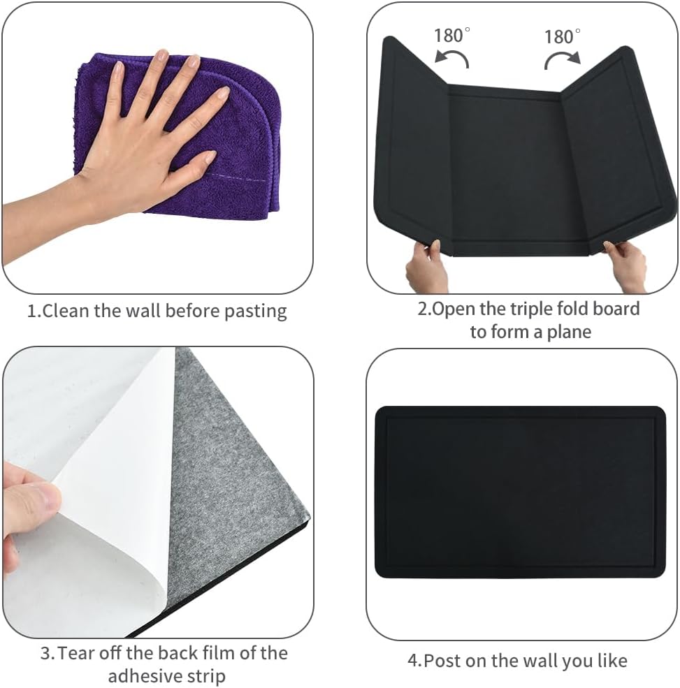 Vuzvuv Black 28"x16" Large Cork Board with 50 Push Pins & Sticky Notes, Self-Adhesive Bulletin Board for Wall, Felt Pin Vision Board for Paste Notes,Schedules Offices Home
