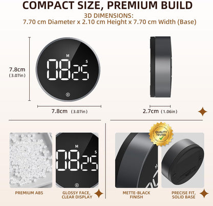 VOCOO Digital Kitchen Timer - Magnetic Countdown Countup Timer with Large LED Display Volume Adjustable, Easy for Cooking and for Seniors and Kids to Use (Space Grey)