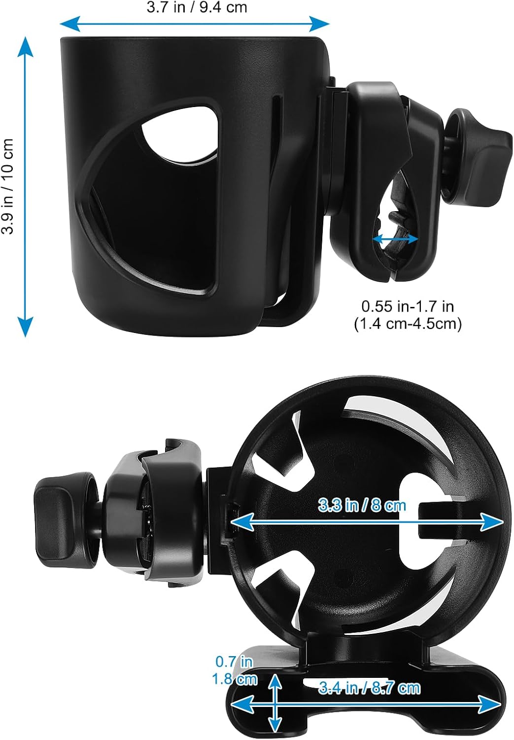Accmor Stroller Cup Holder, Universal Cup Holder for Stroller Walker Bike, 360° Rotatable Large Caliber Designed Bottle Holder for Stroller, Bike, Wheelchair, Scooter