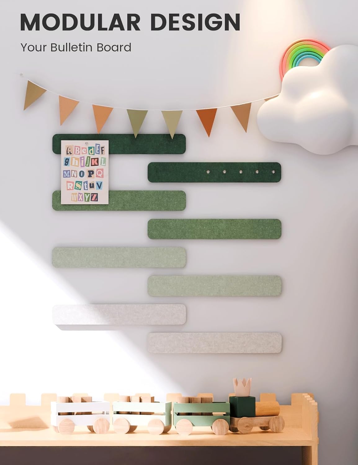 Fluxynara Cork Board Alternative Felt Strip Board 8-Pack 13"x2", Office Pin Board with 50 Push Pins, Adhesive Install for Bedroom Door & Home Office(Linen Dusk)