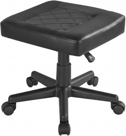 VECELO Under Desk Footrest, PU Ergonomic Foot Rest with Wheels, Comfort Padding, Height Adjustable for Relieving Leg Pain, Stiffness, Black