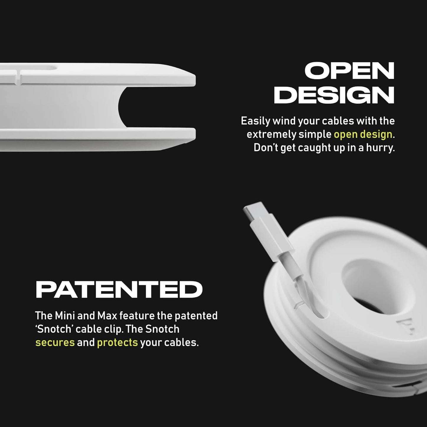 Side Winder Mini and Max Headphone, Earbud and Charging Cable Winder and Organizer Perfect for Wrapping Earbuds and Cords for Travel and Organization 4-Pack (White, Max)