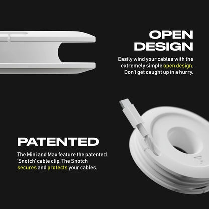 Side Winder Mini and Max Headphone, Earbud and Charging Cable Winder and Organizer Perfect for Wrapping Earbuds and Cords for Travel and Organization 2-Pack (White, Max)