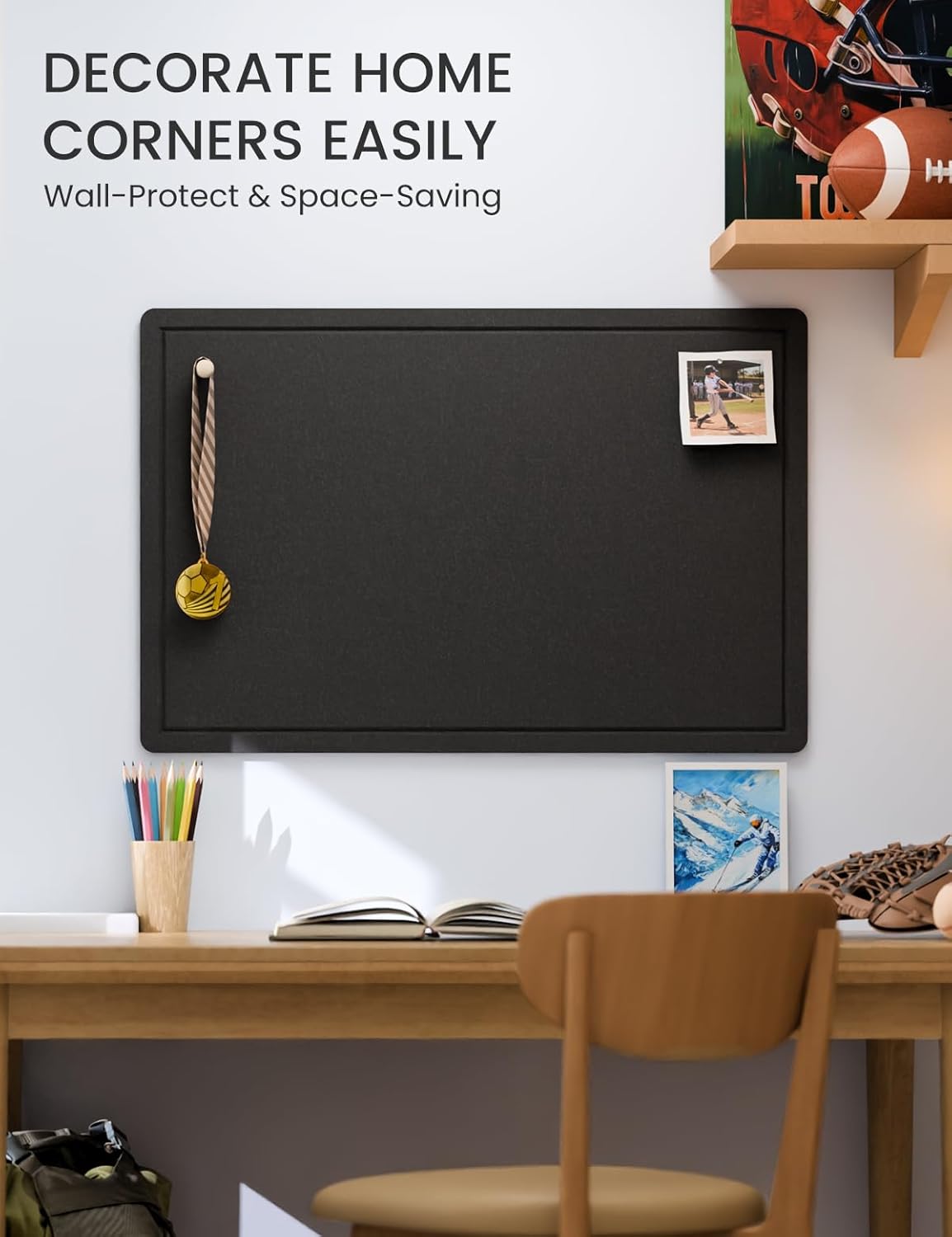 Fluxynara Bulletin Board, 23.6" x 17.5" Cork Board Alternative with 12 Safe Removable Adhesive Tabs, Foldable Felt Pin Board for Home Office, Classroom, Bedroom,Entryway for Walls—Sage