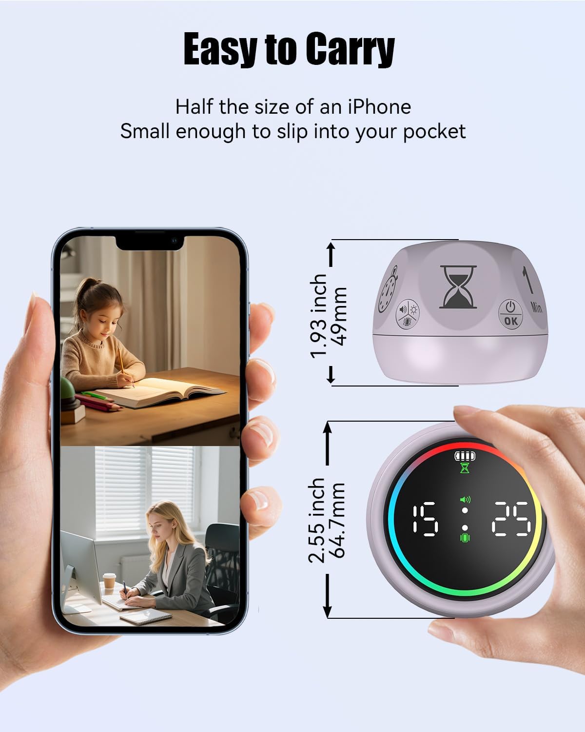 Pomodoro Timer Cube, Productivity Timer for Kids with 1, 5, 10 Min Preset Countdown, Stopwatch and Custom Countdown, for ADHD, Study, Work, Fitness, Cooking (Purple)