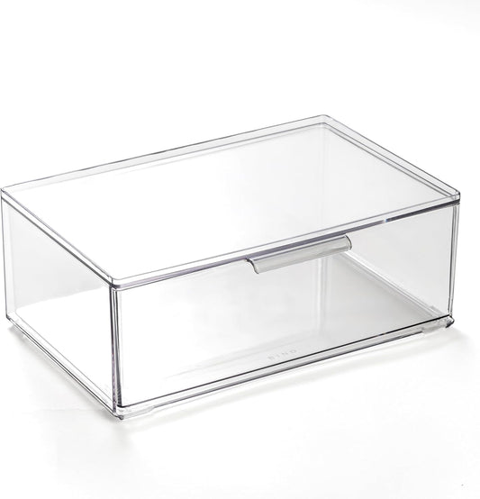 BINO | Clear Stackable Storage Drawers, Small - 3 Pack | Clear Storage Drawers with Built-In Handles | Durable Plastic Organizer Drawer | Modular Stackable Drawer Acrylic Organizer