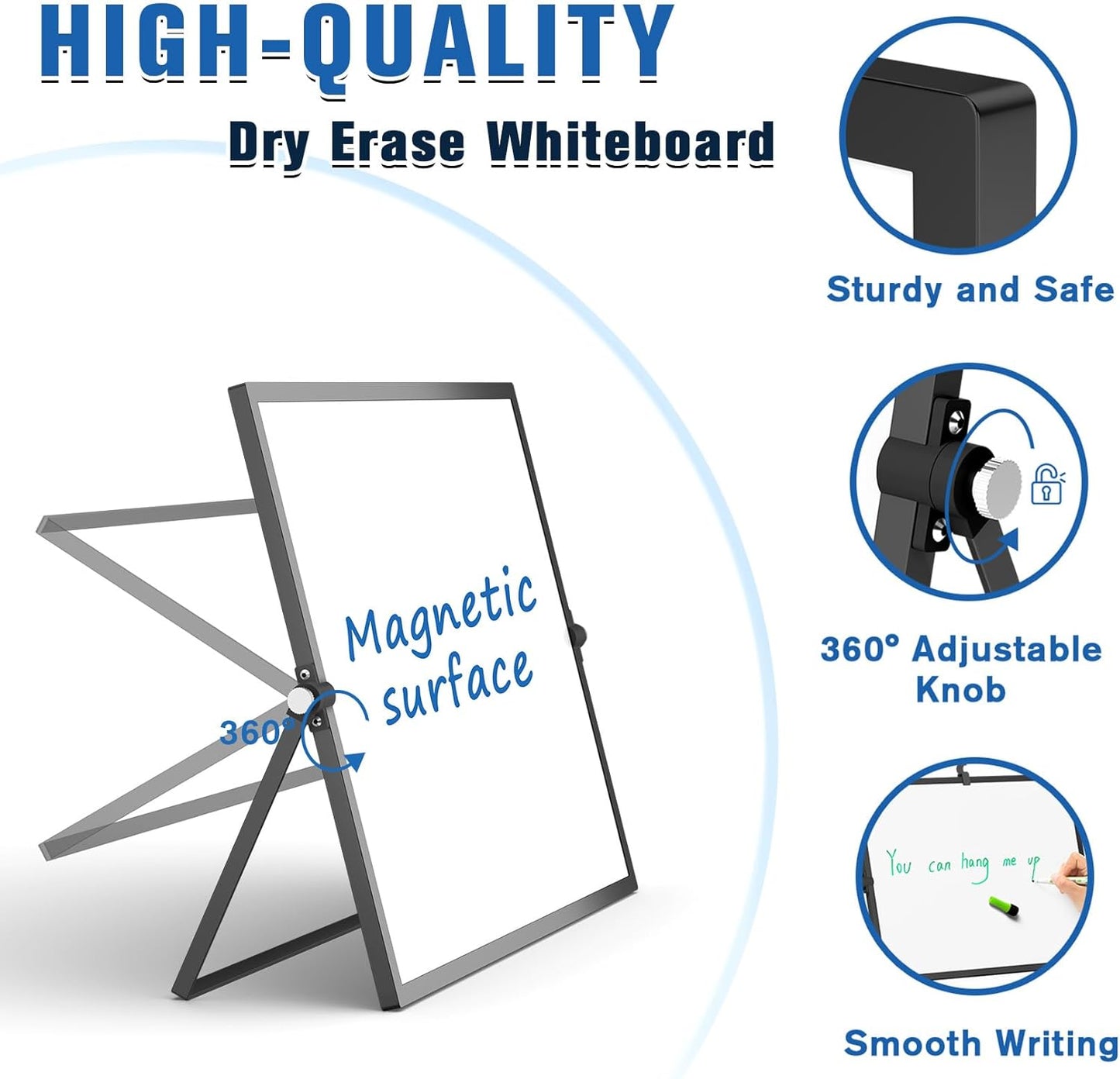 Grtard Dry Erase Magnetic White Board, 16''x12'' Double-Sided Desktop Whiteboard with Stand, Portable Small Whiteboard Set, Dry Erase Board for to-Do Lists, Planning & Office, Home
