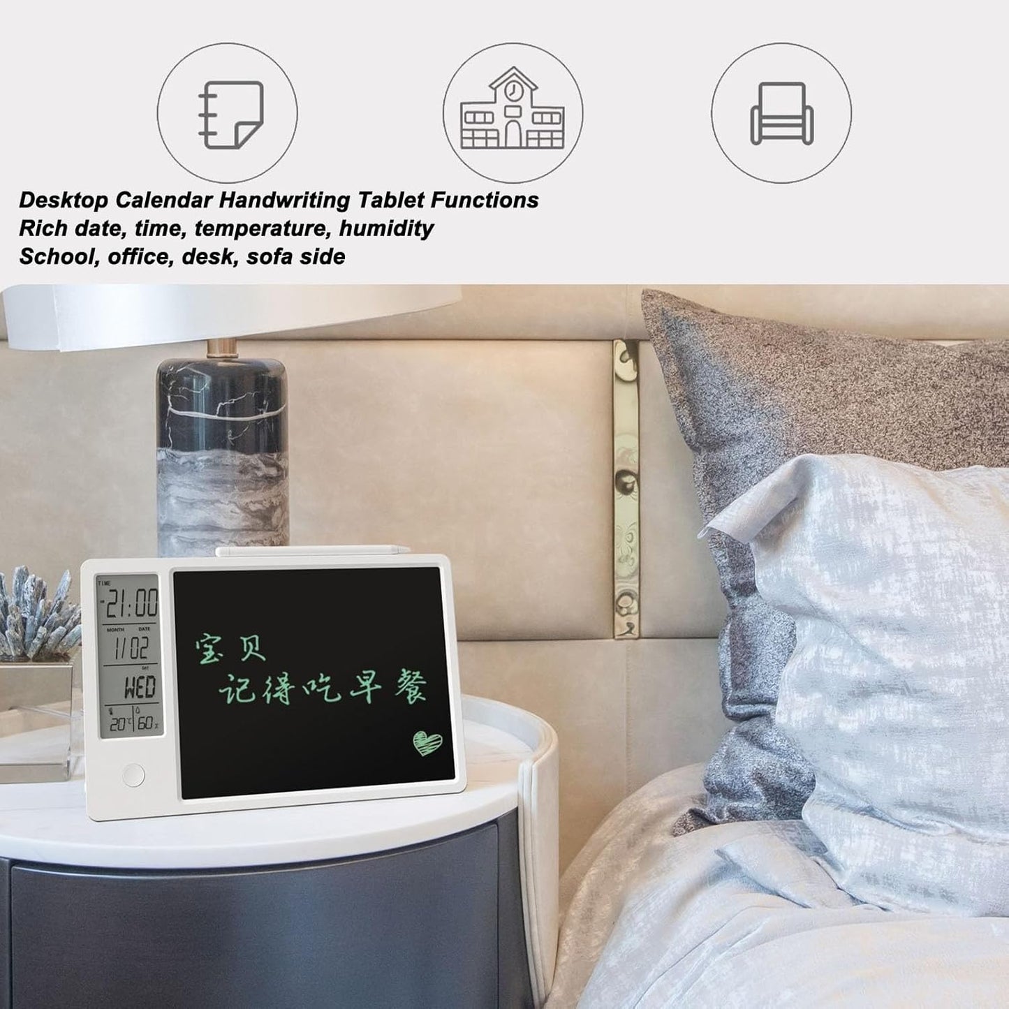 Tissting Digital Calendar Memo Board 8.5x11in/21.6x27.9cm LCD Writing Pad with Time Temp Display - Rechargeable Desktop Organizer for Office Home Electronic Paperless Note Taking Planning Tool
