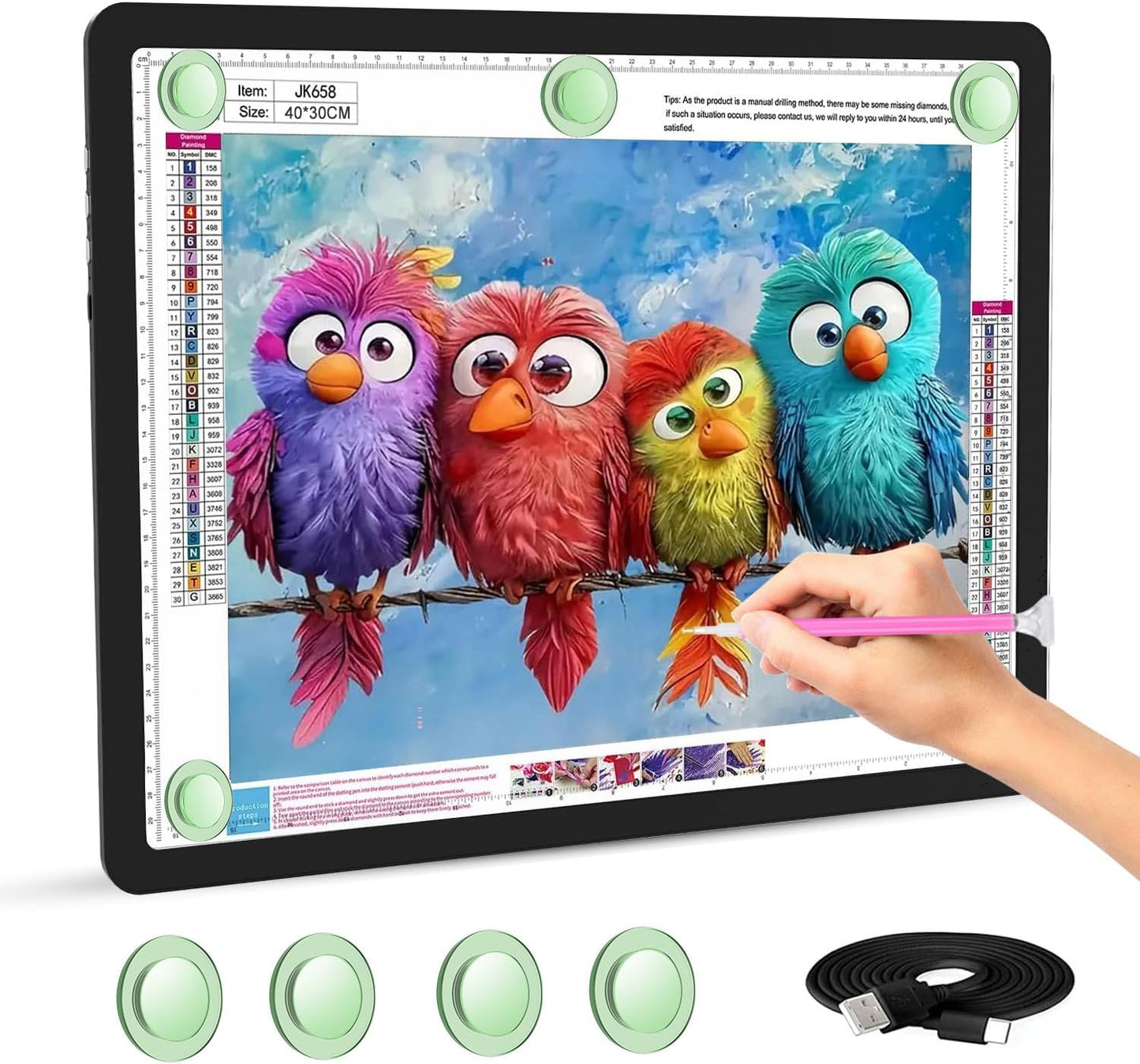 Rechargeable A3 Light Pad with Carry Bag, High-Brightness Tracing Light Box with 6 Levels of Brightness, Side Physical Buttons & 3 Colors, Wireless Light Board for Diamond Painting, Drawing, Sketching