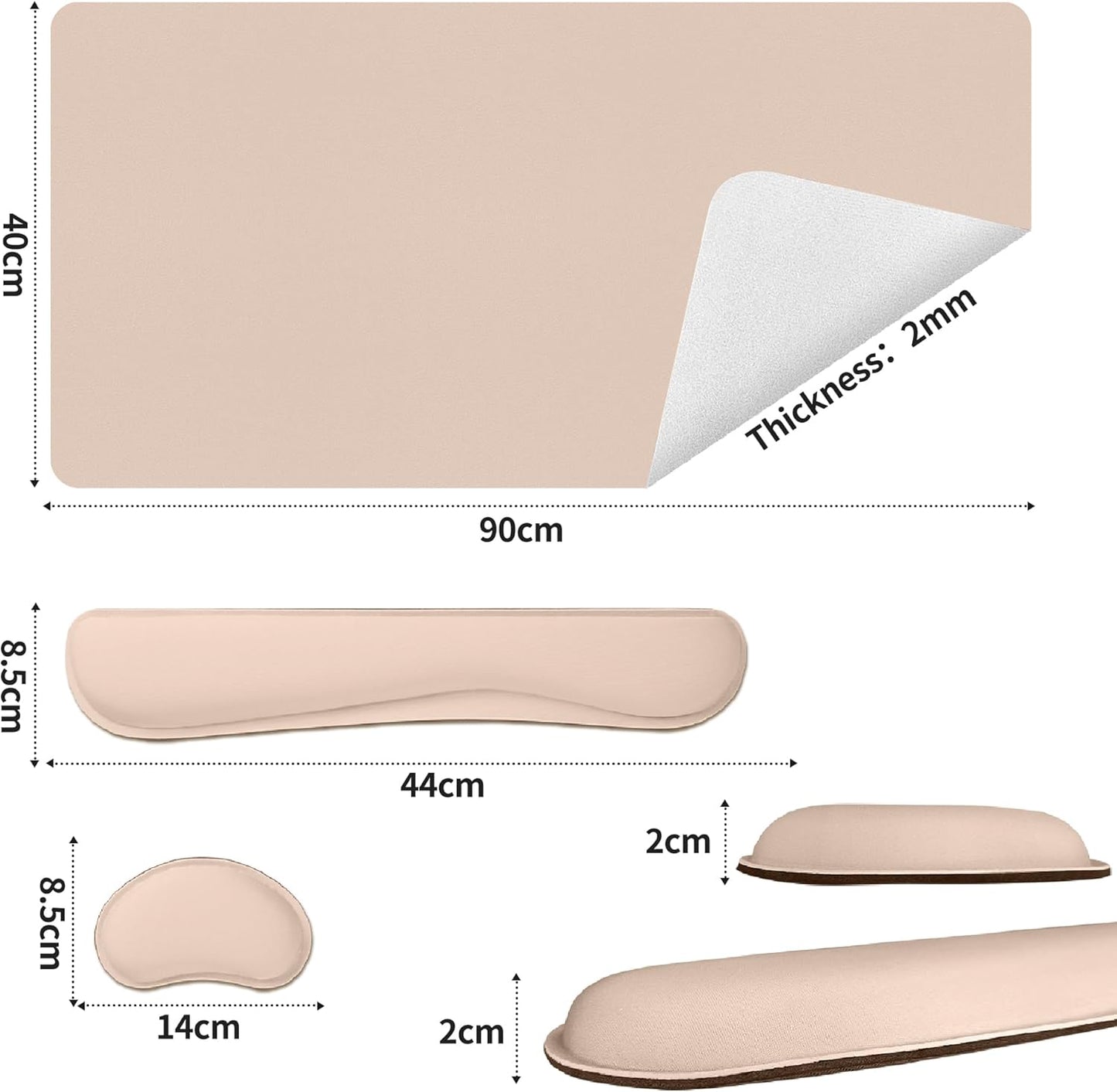 Bloss Leather Desk Pad and Keyboard Wrist Rest, Large Mouse Pad + Keyboard Pad+Mouse Wrist Support, Non-Slip Desk Mat Protector for Office, Home(31.5×15.7 Inches,Beige) - Colors B