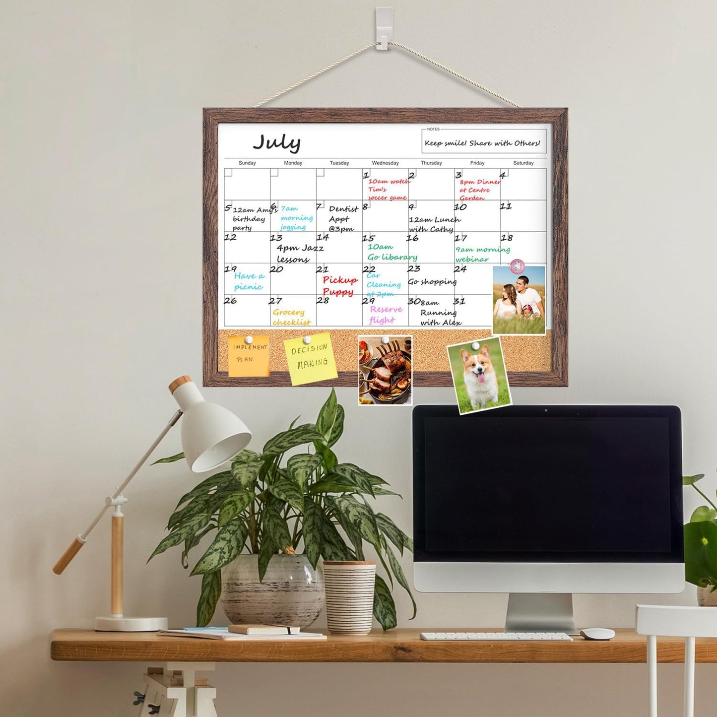 Calendar Whiteboard for Wall, TANKEE 17x13 Inches Whiteboard Calendar Cork Board Combo, Small Magnetic White Board with Wood Framed, Hanging Dry Erase Board for Kitchen Home Office School Planner