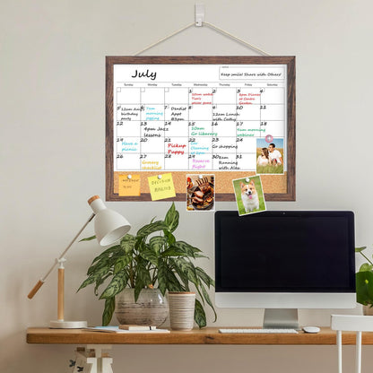 Calendar Whiteboard for Wall, TANKEE 17x13 Inches Whiteboard Calendar Cork Board Combo, Small Magnetic White Board with Wood Framed, Hanging Dry Erase Board for Kitchen Home Office School Planner