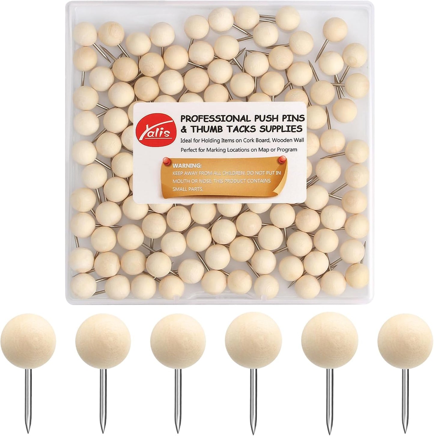 Wood Push Pins 120 Pcs,Decorative Wooden Thumb Tacks for Corkboard and Bulletin Board (120 pcs Map Tacks)