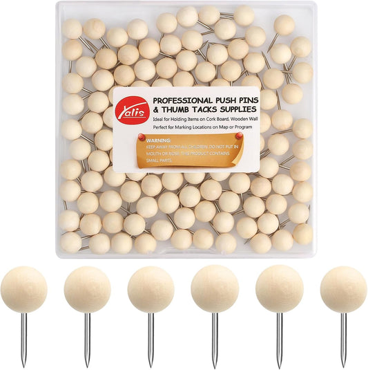 Wood Push Pins 120 Pcs,Decorative Wooden Thumb Tacks for Corkboard and Bulletin Board (120 pcs Map Tacks)