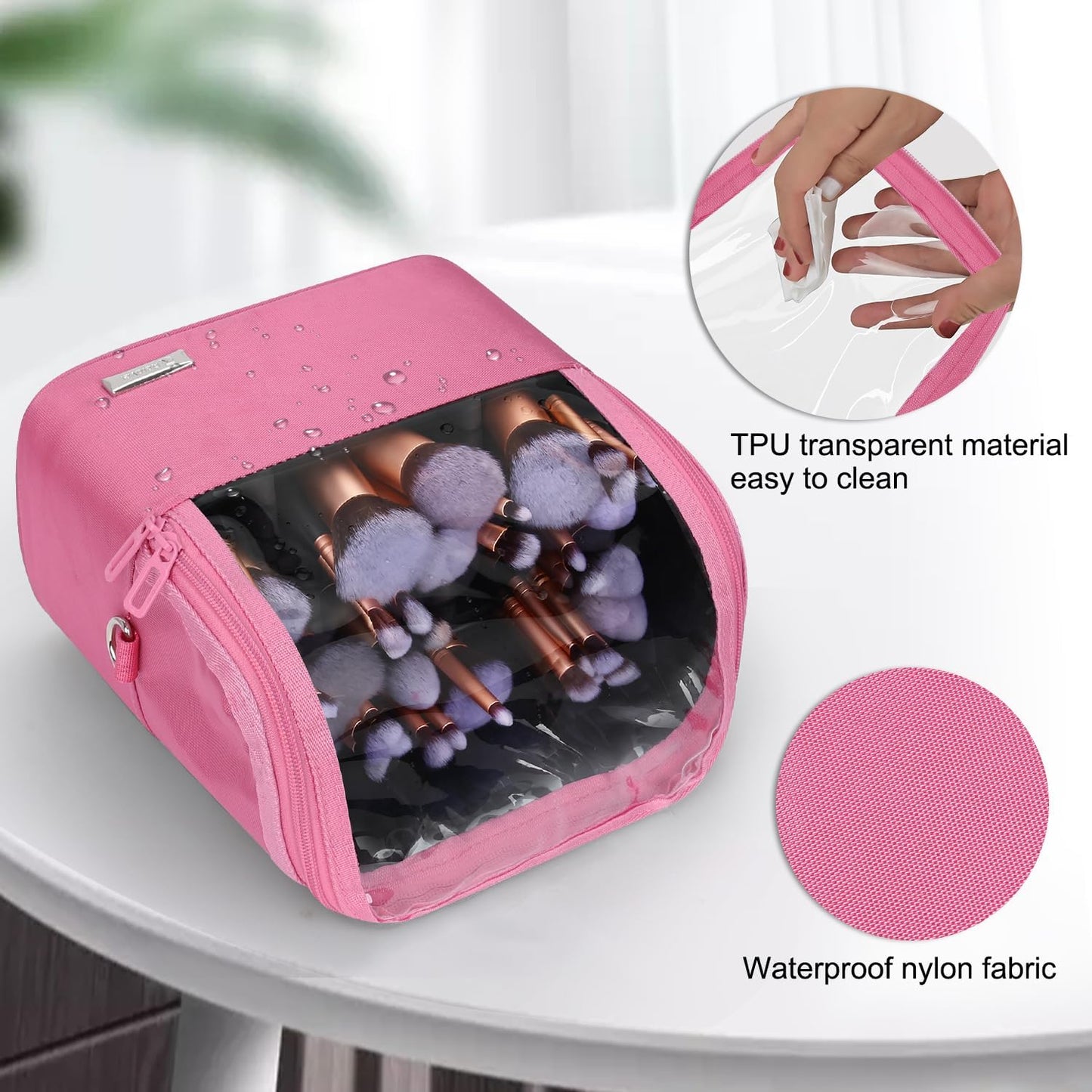 Makeup Brush Bag, Makeup Brush Holder Travel Stand-up Makeup Cup Large Makeup Brush Organizer Case Professional Cosmetic Bag Artist Storage Bag with Adjustable Divider (Large, Black)