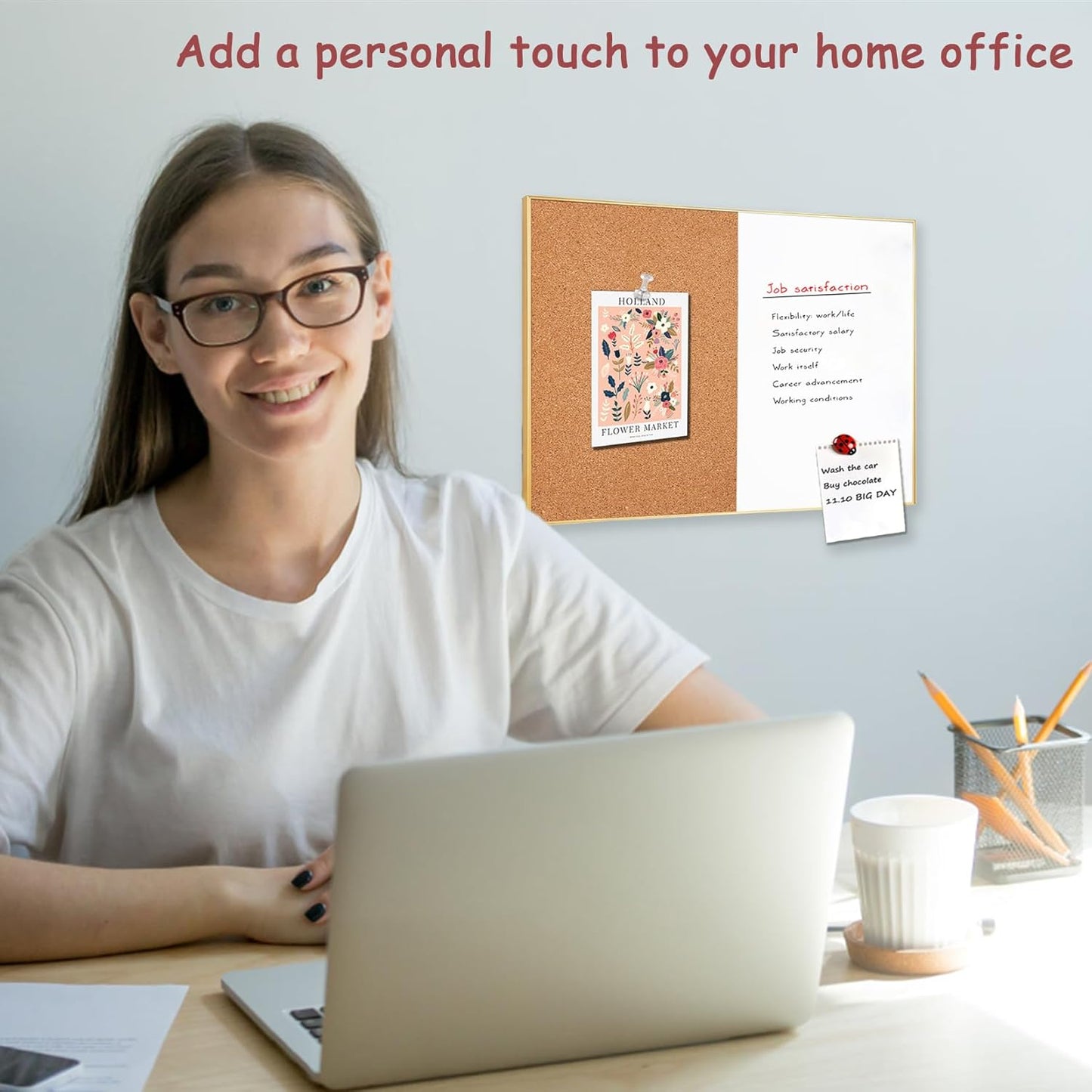 Okydoky Cork Board White Board Combo, Small Size 10.6" x 14.6" Magnetic Dry Erase Board/Bulletin Combination Board, Gold Aluminum Frame, for Home, Office, School(ZHBB-Gold-2737)