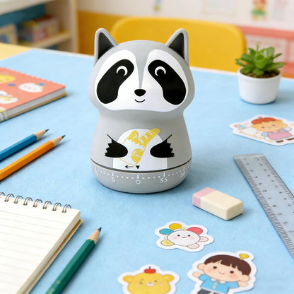 Mechanical Kitchen Timer - 60 Minutes - Cute Raccoon Mechanical Timer, Suitable for Kitchen, Children, Classroom, Home Study, and Cute Decoration