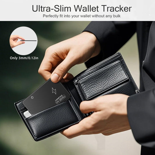 TiMOVO Wallet Tracker Card for Apple Find My, (iOS Only) Wireless Charging Rechargeable Wallet Finder for Purse Luggage Tag, Passports, IP68 Waterproof Bluetooth Item Locator Tracker - Black