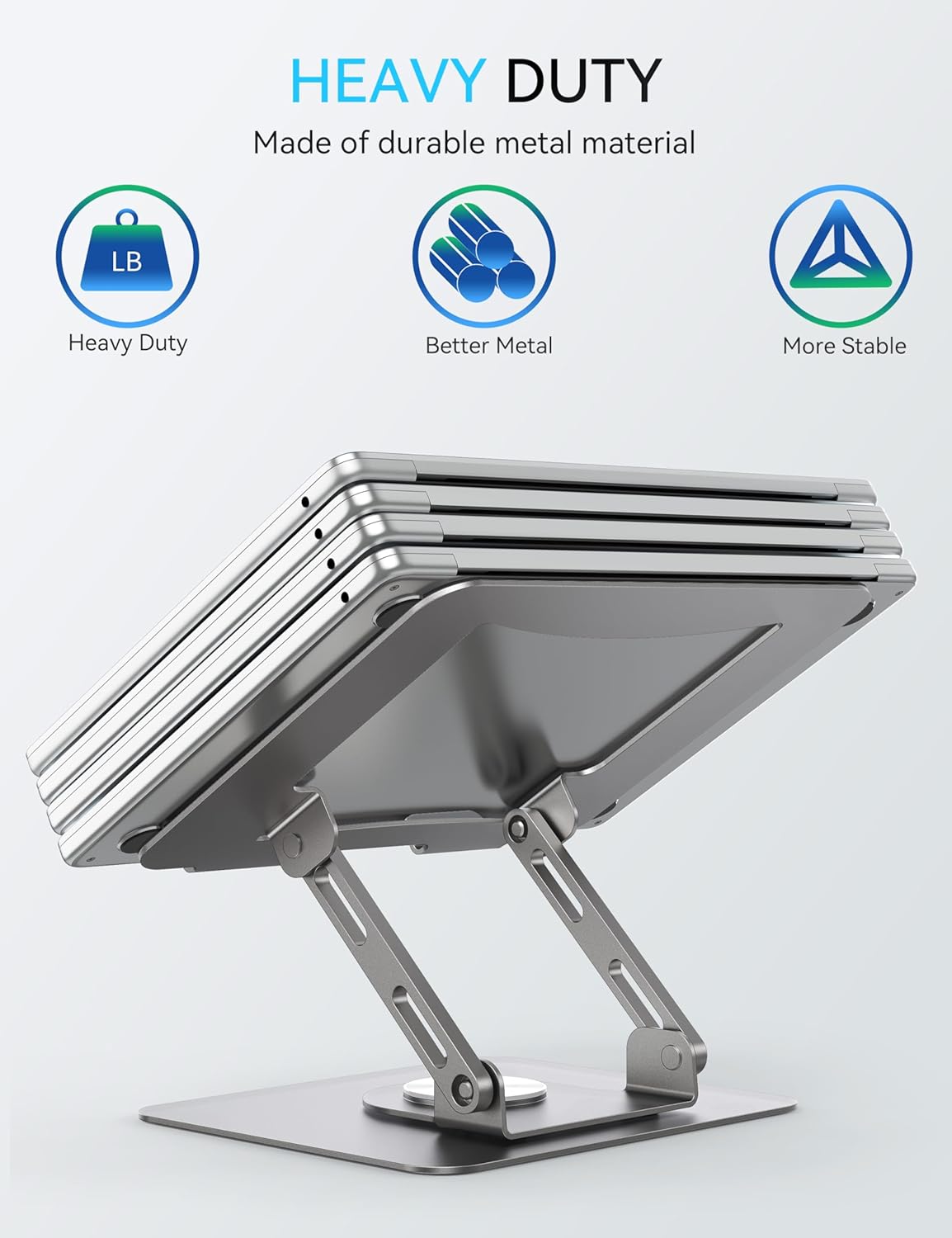 SOUNDANCE 360 Rotating Laptop Stand, Ergonomic Computer Riser for Desk, Adjustable Height Multi-Angle Metal Holder, Foldable Portable Notebook Elevating Base for Office & Home, White