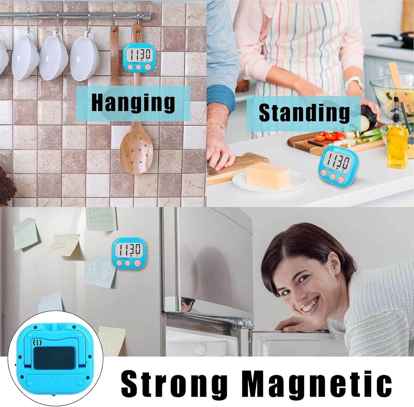 2 Pack Digital Kitchen Timer for Cooking Big Digits Loud Alarm Magnetic Backing Stand Cooking Timers for Baking White
