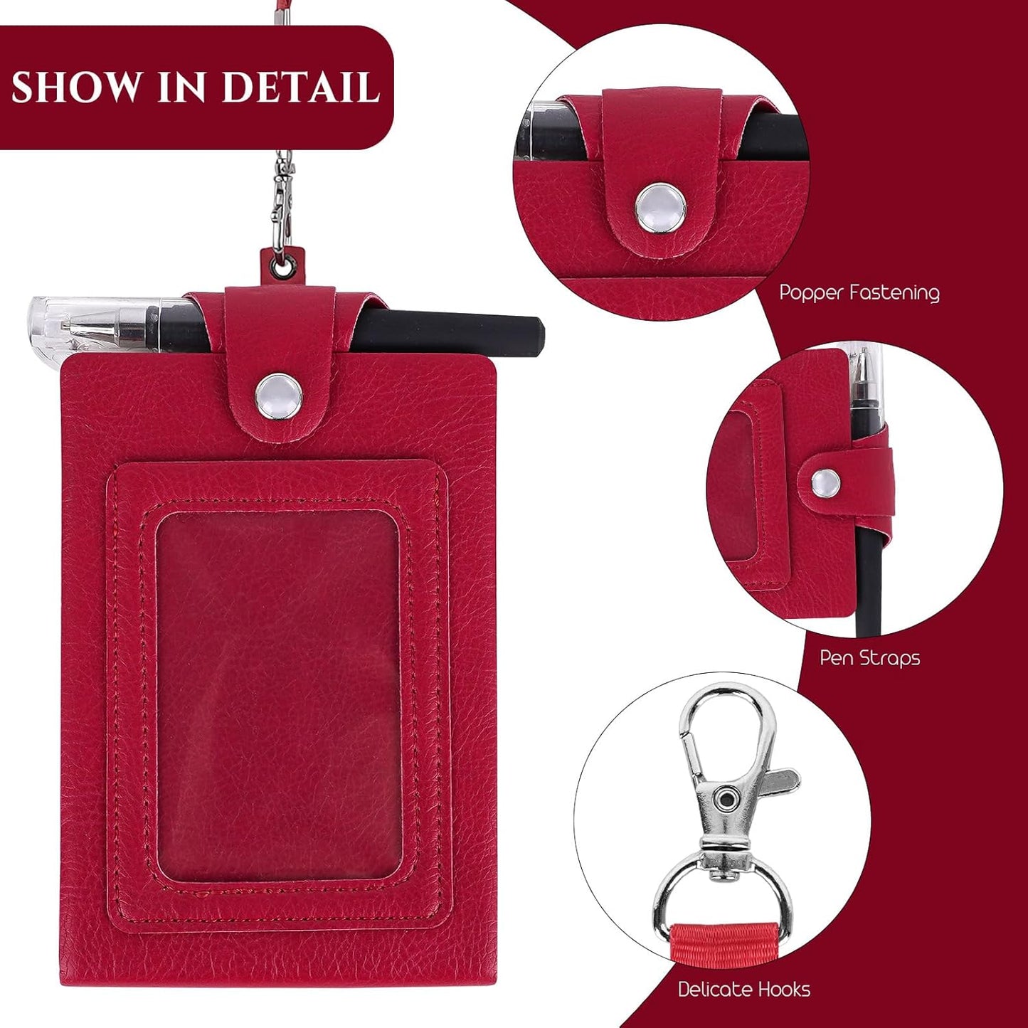 Biiange Mini Notebook on Lanyard, Small Notebook with Lanyard, PU Leather Lanyard Meeting Notebook, Neck Hanging Notepad with ID Slot and Pen (1Pcs Red