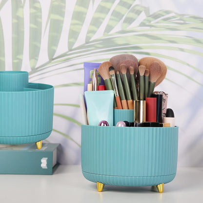 SKYDUE 360 Rotating Plastic Desk Pen Organizer with 5 Slots, Dual-Purpose Art Supply Pencil Cup for Office, School, Home