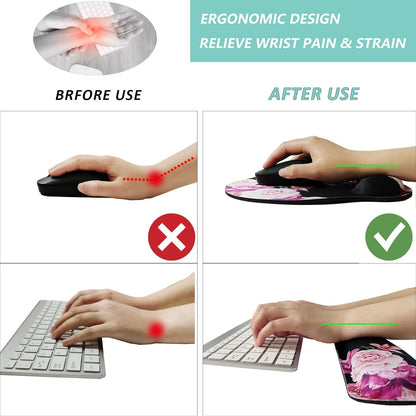 Keyboard Wrist Rest Pad Mouse Pad with Wrist Support Set of 3, Mousepad with Non-Slip Rubber Base, Ergonomic Memory Foam Mouse Wrist Cushion Support for Home Office Laptop Computer Gaming, Forest