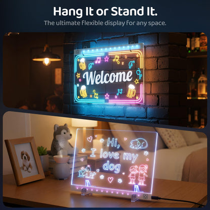 LED Drawing Board with 7 Colors & 3 Light Modes - Glow Doodle Board, Includes 7 Markers + Tracing Book, Dry Erase Note Boards, Halloween Christmas Birthday Gifts for Kids (7.9"x11.8")
