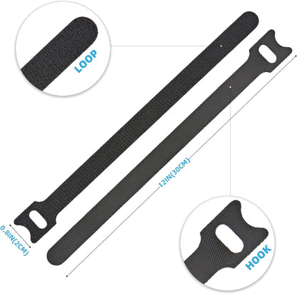 12 Inch Black Cable Ties 50 PCS Reusable Fastening Cable Straps Adjustable Hook & Loop Organizer Straps Cords Management for Home, Office and Data Centers