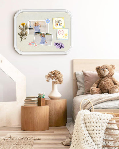 Linen Bulletin Board, Pin Board for Walls, Fabric Bulletin Board, 13"x17"Small Pin Board for Home Kitchen Office Decorative, Brown Wood Frame Cork Board(BN-3343)