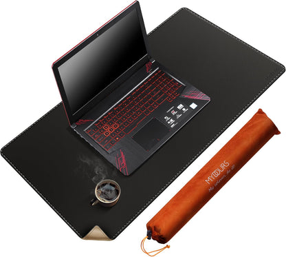 Mydours 40" x 20" Extra Large Desk Mat, PU Leather & Cork Desk Pad, Large XXL Desk Mouse Pad for Workstation, Office, Home, Computer Desk Mat with Keyboard & Mouse (Black)