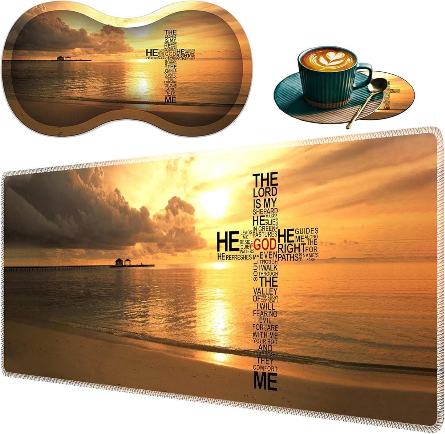 Mouse Wrist Rest and Keyboard Wrist Rest Pad Set, Non-Slip Rubber Base Smooth Surface Ergonomic Gaming Mouse Pad for Easy Typing and Pain Relief, Antique Blue Wood Grain Dog Paw + Coaster