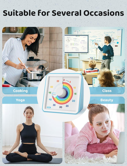LIORQUE 60 Minute Visual Timer for Kids, Visual Countdown Timer for Classroom Office Kitchen with 'Space Ship' Pattern Design, Pomodoro Timer with Silent Operation (Batteries Included)