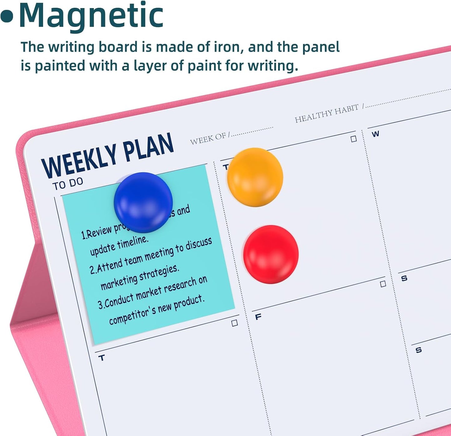 Magnetic Weekly Dry Erase Board,Portable Weekly Planner Whiteboard,Desktop Weekly Calendar White Board,to do List White Board 9.5"x7" Schedule Board Message Board for Office Home School (Black)