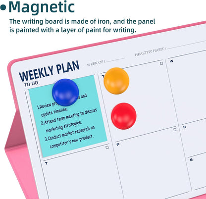 Magnetic Weekly Dry Erase Board,Portable Weekly Planner Whiteboard,Desktop Weekly Calendar White Board,to do List White Board 9.5"x7" Schedule Board Message Board for Office Home School (Black)