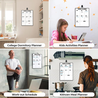 Weekly Planner Dry Erase Calendar for Wall Hanging, 16"x12" Aluminum Frame Whiteboard Calendar with Handle, Portable White Board as Office to Do List, Meal Planner for Home Kitchen