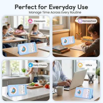 2-in-1 Visual Timer with Task Board for ADHD & Autism, Dry Erase Chore Chart and Visual Schedule for Kids & Adults, Rainbow Countdown Timer for Classroom, Home, Homeschool (White)