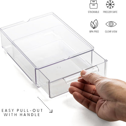 BINO | Clear Stackable Storage Drawers, Small - 3 Pack | Clear Storage Drawers with Built-In Handles | Durable Plastic Organizer Drawer | Modular Stackable Drawer Acrylic Organizer