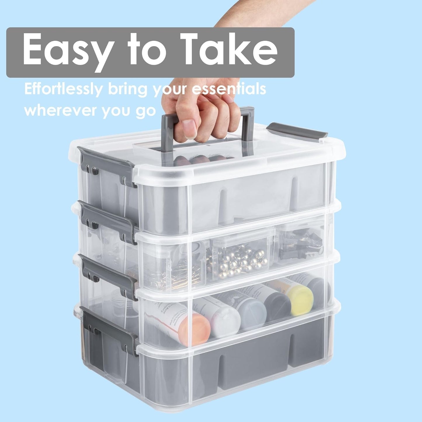CraftGenes Art Supply Storage Organizer with 2 Removable Trays, 4-Layer 10QT Durable Craft Organizers and Storage for Sewing, Tool, Office Supplies, Art, Craft Supplies