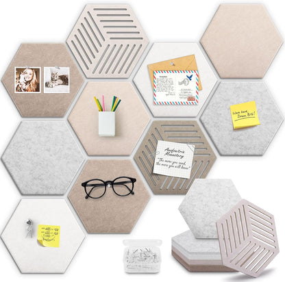 Hexagon Cork Board Alternative 10 Pack Felt Bulletin Board Tiles for Wall Decor, 12" Self-Adhesive Frameless Pin Board with 50 Push Pins for Office, Classroom, Home, Vision Board, Message Center