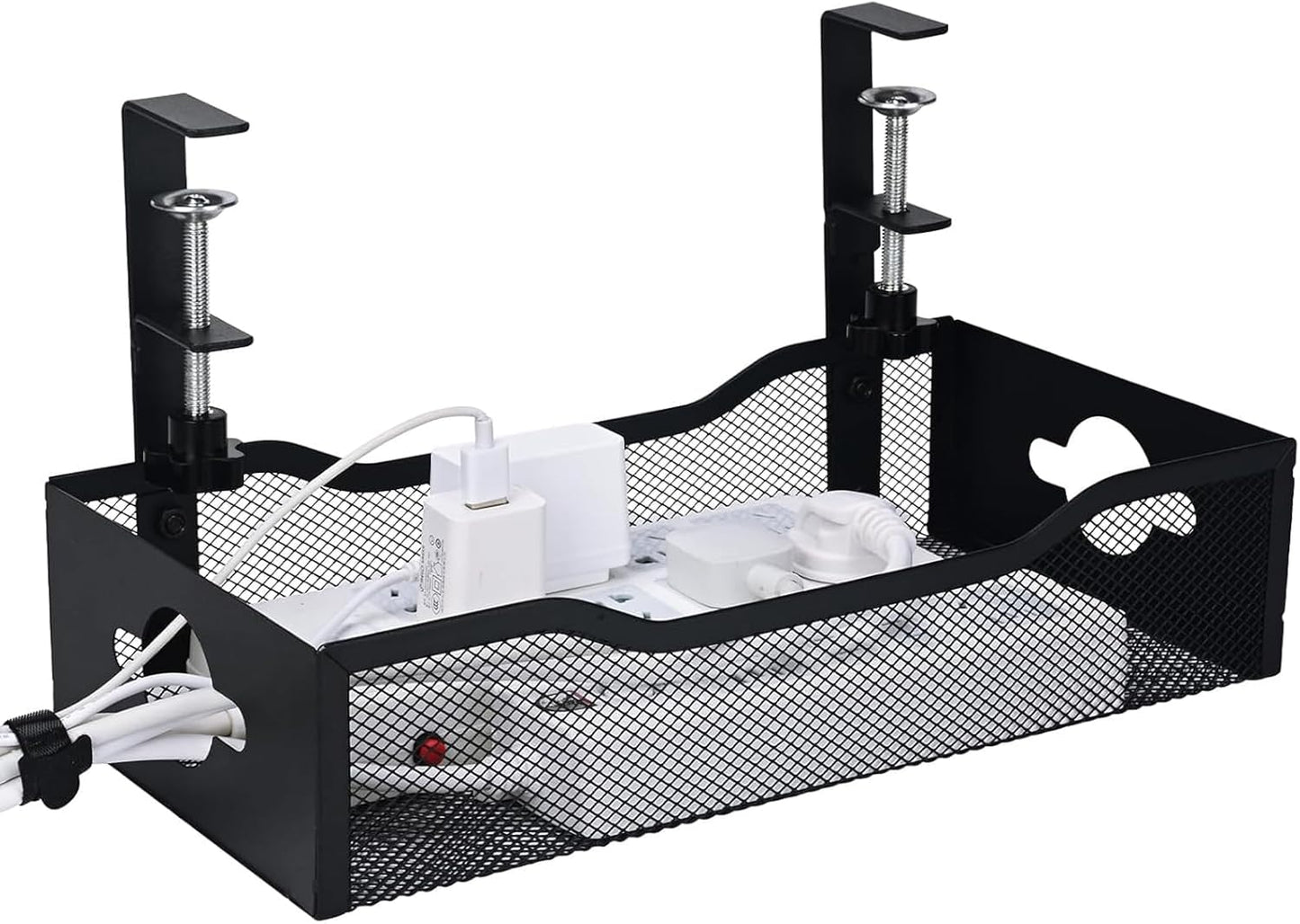 Extra Wide Under Desk Cable Management - 7inch No Drill Installation Cable Management Tray, Clamp/Screw Mount Desk Cable Management, Cable Management Tray for Office, Home((White, XL)