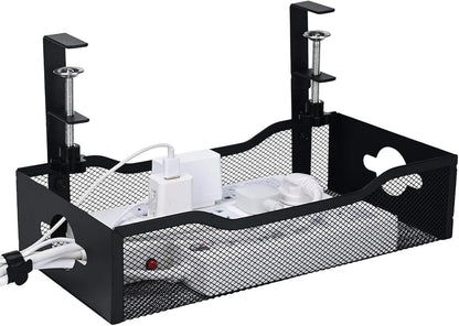 Extra Wide Under Desk Cable Management - 7inch No Drill Installation Cable Management Tray, Clamp/Screw Mount Desk Cable Management, Cable Management Tray for Office, Home((White, XL)