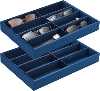 Amylove 2 Pcs Sunglass Organizer Trays Glasses Stackable Jewelry Trays Sunglass Organizer Display Box(8 Grids,Beige)