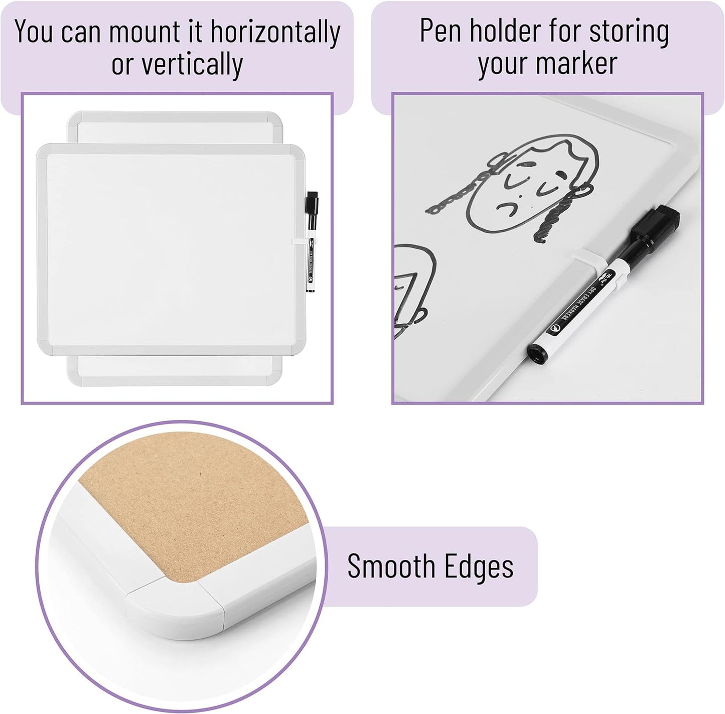 Mr. Pen- Dry Erase Board, 14” x 11” with a Black Dry Erase Marker, White Frame, Small Mini White Board for Students, Fridge, Wall, Locker, Includes Double Sided Tapes