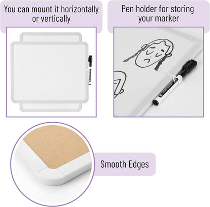 Mr. Pen- Dry Erase Board, 14” x 11” with a Black Dry Erase Marker, White Frame, Small Mini White Board for Students, Fridge, Wall, Locker, Includes Double Sided Tapes