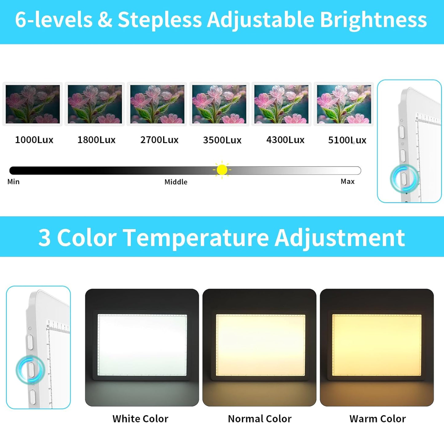 Phylosal Rechargeable A4 LED Light Pad with Built-in Stand, Magnetic Tracing Light Box for Drawing, Diamond Art Light Board with Side Button, Super Bright Light Table for Diamond Painting, Sketching