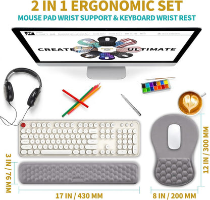 Hokafenle 2 in 1 Ergonomic Mouse Pad Wrist Support & Wrist Rest for Computer Keyboard Set, with Relieve Carpal Tunnel Pain Massage Bulge and Full Memory Gel Design (2In1 Set, Black)