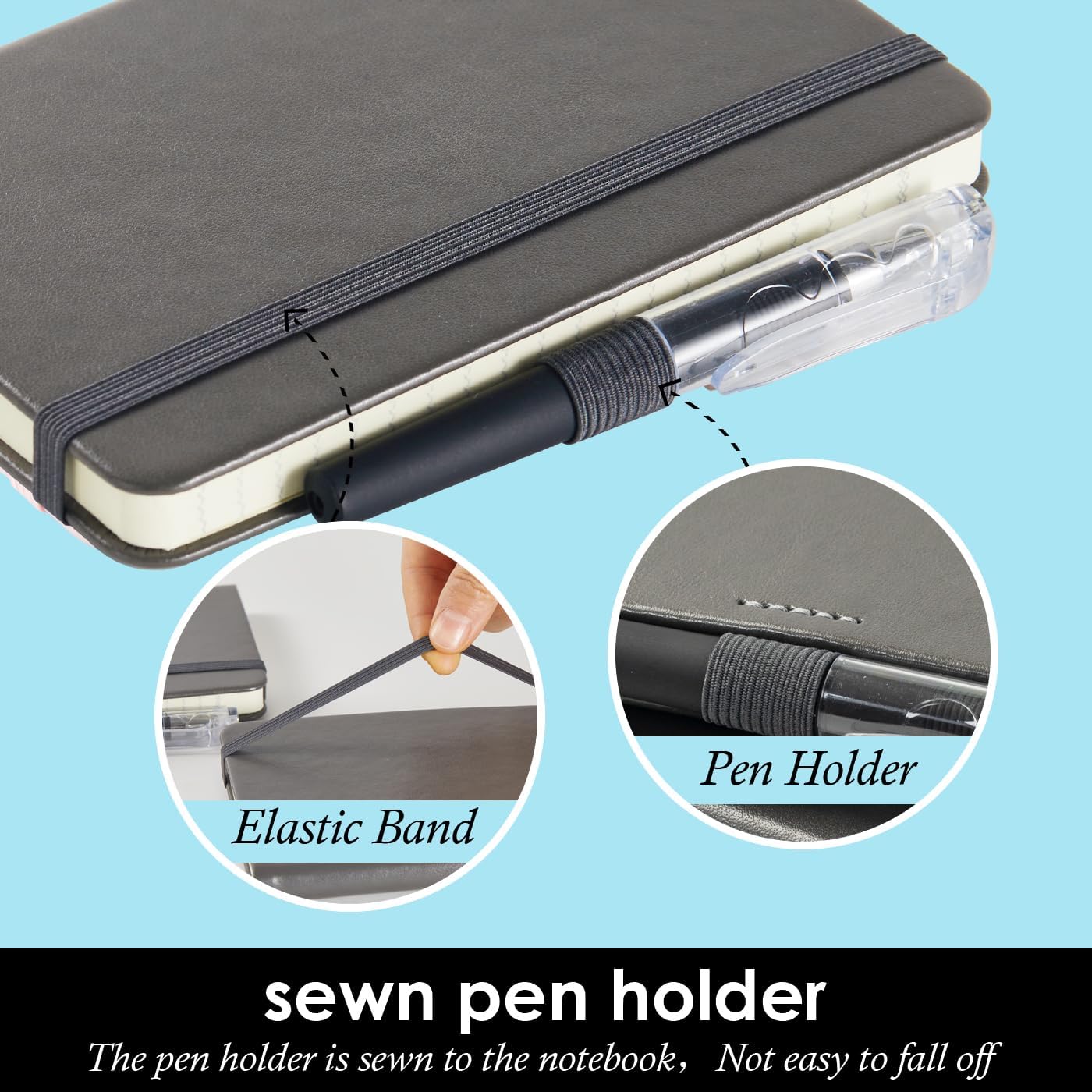 NIRMIRO 3 Pack Pocket Notebook Journals, Small Notepad Notebooks for Note Taking, A6 Mini Note pads with Pen Holder, 408 Lined Pages, 3.7" x 5.7", Black, Brown, Blue