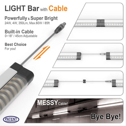EBD LED Light Bar Built-in Adjustable Cable 12 Pcs Corner Input Under-Counter Light fixtures Work Bench linkable Touch Lights 3000K 5400 Lm Super Bright for Pantry Garage Shelves Closet Shelf